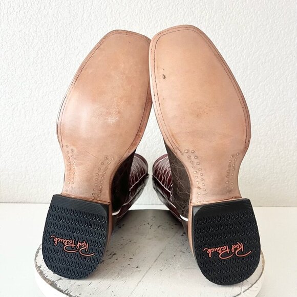 Rod Patrick Mens Cowboy Boots 9A Brown Mocha Bison Red Top Square Toe Western - Picture 8 of 13